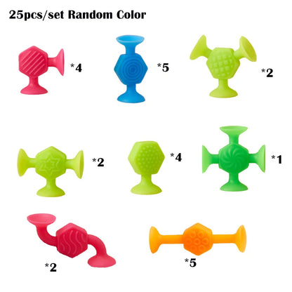 25-Piece Suction Cup Building Toys - Textured Stacking Construction Suckers for Kids, Bath & Travel