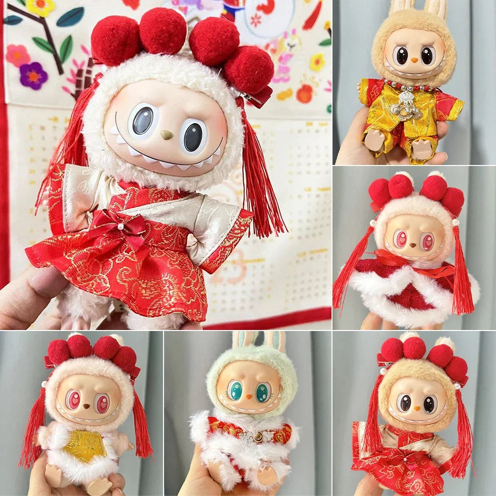 Labubu 1st & 2nd Generation Antique Hanfu Outfit Clothes with Vinyl Pendant for New Year's & Spring Festival