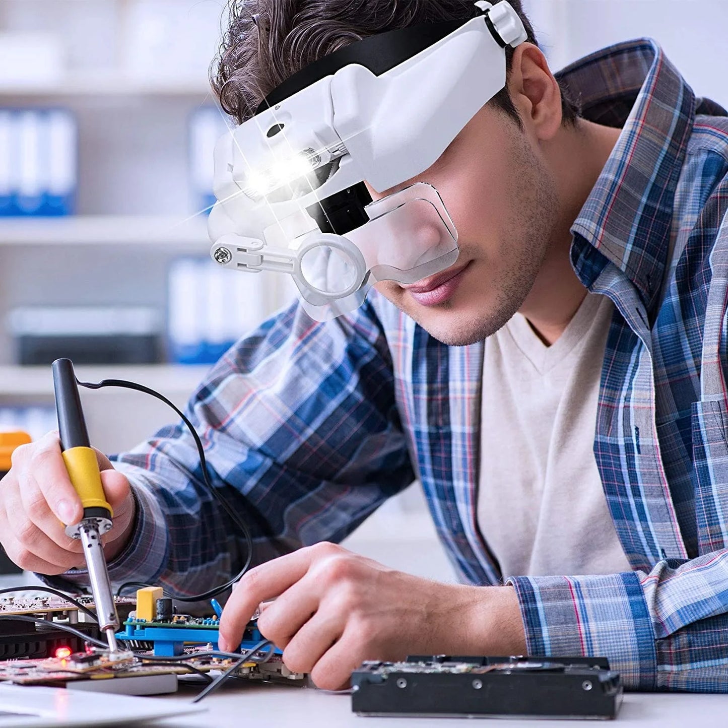 Z30 LED Headband Magnifier — Rechargeable Soldering & Repair Loupe with Interchangeable Lenses and Third Hand Support