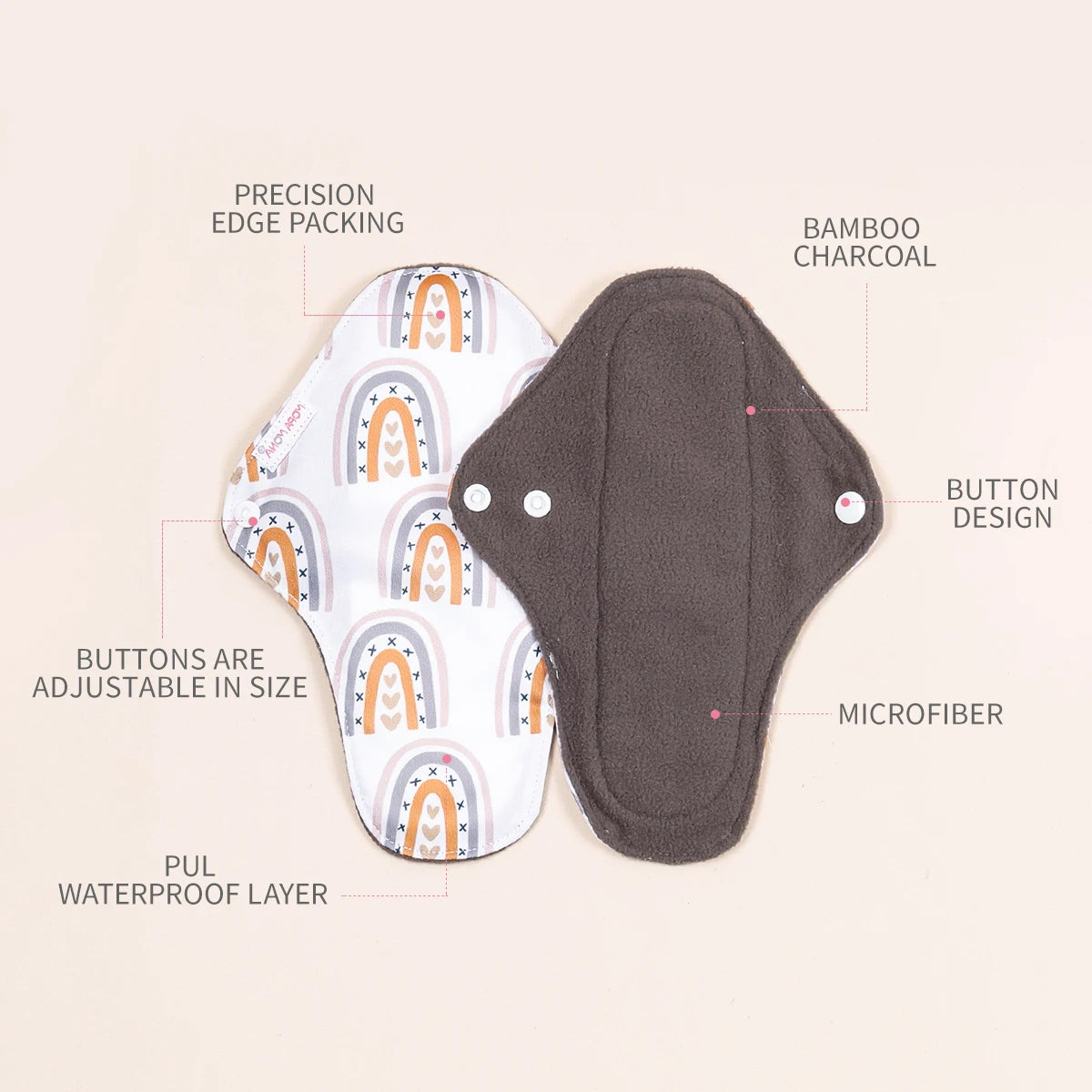 L Size 10pcs/set Bamboo Charcoal Menstrual Pads - Absorbent, Waterproof, Washable, and Reusable Sanitary Pads in Random Colors