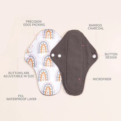 L Size 10pcs/set Bamboo Charcoal Menstrual Pads - Absorbent, Waterproof, Washable, and Reusable Sanitary Pads in Random Colors