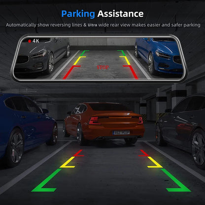 10'' 4K Mirror Dash Cam with GPS & WiFi – Dual Lens Car DVR, IPS Screen, Rearview Streaming Recorder