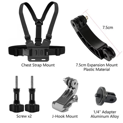 Action Camera Accessories Kit - Adjustable Head Strap & Chest Mount Holder for GoPro, DJI, Insta360 & More