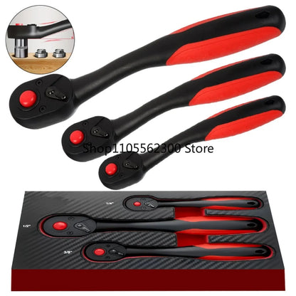 3-Piece Heavy-Duty Ratchet Wrench Set - 72-Tooth Quick-Release Telescopic Sockets for Mechanics
