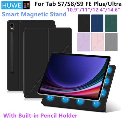 HUWEI Magnetic Case for Samsung Galaxy Tab - Smart Shell Stand Cover for S9 FE, S7, S8 Plus, S9FE, S7FE, S9+, S8+, S8, S9 Ultra