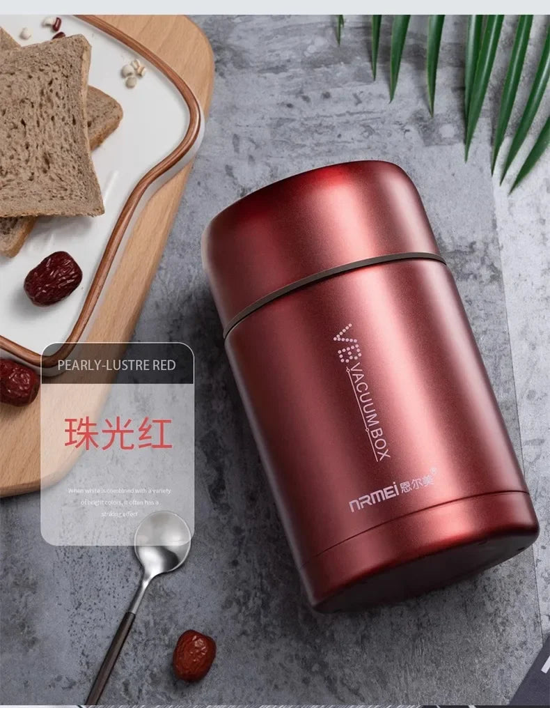 600/800/1000ml Stainless Steel Food Thermos — 316 Vacuum Insulated Lunch Jar with Spoon & Carry Bag for Kids