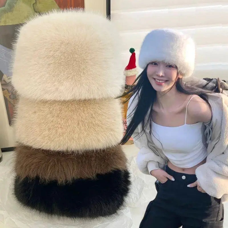 Women’s Winter Fluffy Fur Hat – Thick Warm Faux Fur Ski Cap, Russian Mink Fisherman Style, Windproof