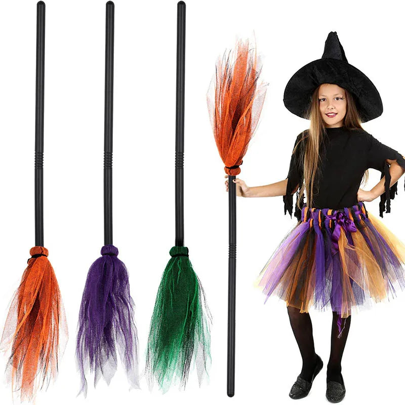 Halloween Kids Plastic Witch Broomstick - Perfect Cosplay Prop for Masquerade and Halloween Parties