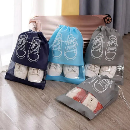 5Pcs Shoe Storage Bag Set – Waterproof Non-Woven Fabric Travel Shoe Organizer with Strap, Large Capacity & Moisture-Proof Design