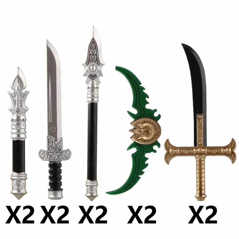 Medieval Figure Weapons Building Blocks Kit – King Sword, Lion Shield, Trident & Double-Edged Axe Battle Toy