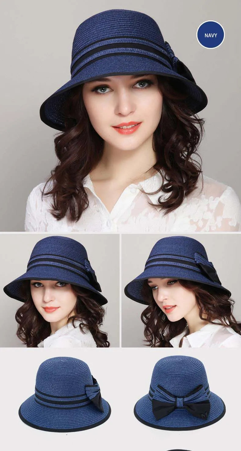 Muchique Women’s Summer Boater Hat – Wide Brim Straw Beach & Travel Hat with Casual Bow