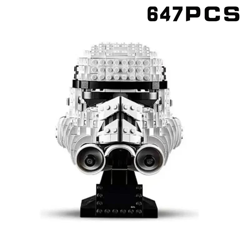 MOC Space Wars Helmet Building Blocks — Stormtrooper & Vader Fighter Model Bricks Toy, Birthday & Xmas Gift for Kids, Home Decor