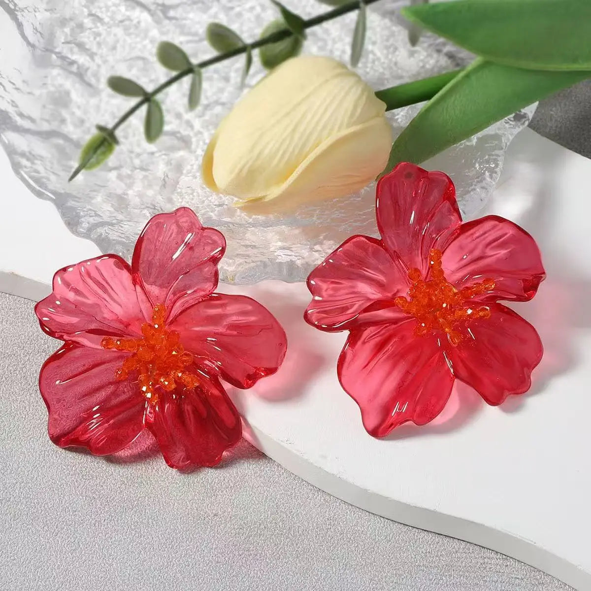 Zvoijio Resin Flower Drop Earrings - Personalized Trendy Long Water Drop Jewelry for Women