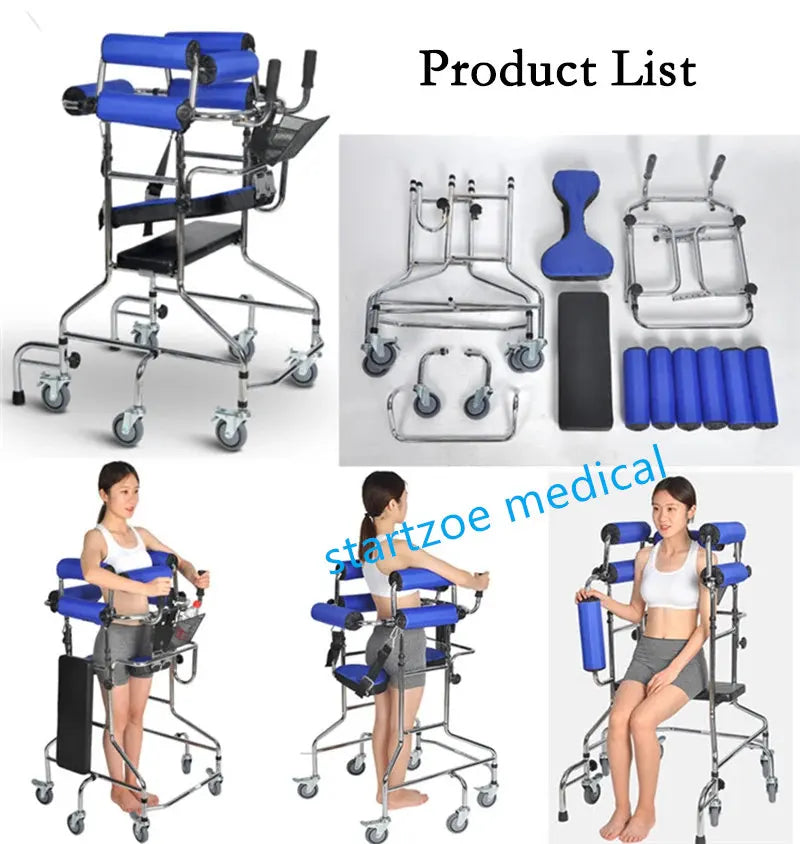 Upright Rollator Walker – 8-Wheel Anti-Tilt Stand-Up Walker with Seat, Hemiplegia Mobility Support Frame
