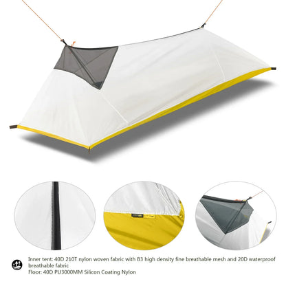 Ultralight 1-Person Camping Tent – 230g/260g Summer Mesh Tent, 40D 210T Nylon, Ventilated Inner Tent with Mosquito Net, 3-4 Season