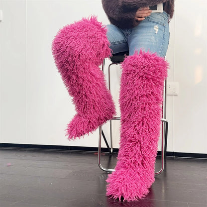 Women’s Faux Mongolian Fur Thigh High Boots - Winter Warm Plush Lined Fashion Boots for Cold Weather