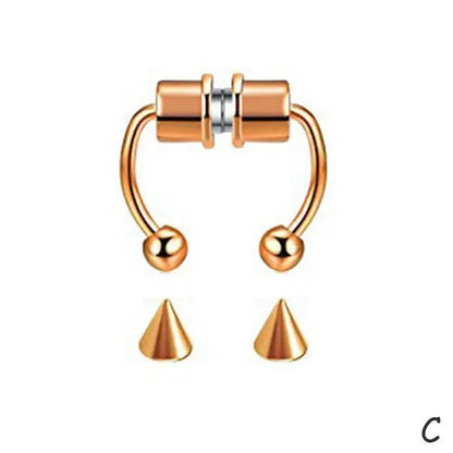 Women’s Fake Septum Piercing – Stainless Steel Magnetic Nose Hoop Clip, Punk Rock Body Jewelry Gift
