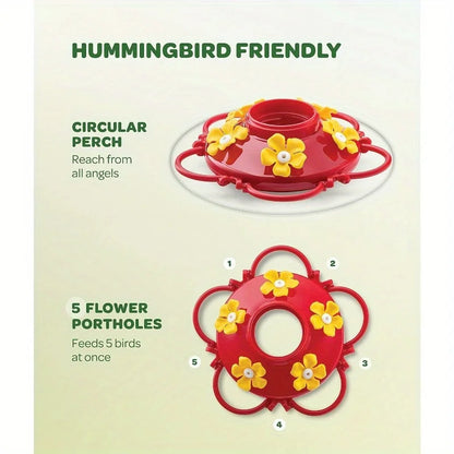 Suspended Hummingbird Feeder – 13.5oz Bird Feeder with Hook and 5 Nectar Feeding Ports