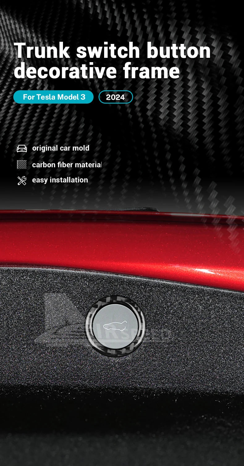 Soft Carbon Fiber Sticker — Interior Trim for Tesla Model 3 Highland 2024 & Model Y 2025, Car Trunk Switch Button Accessory