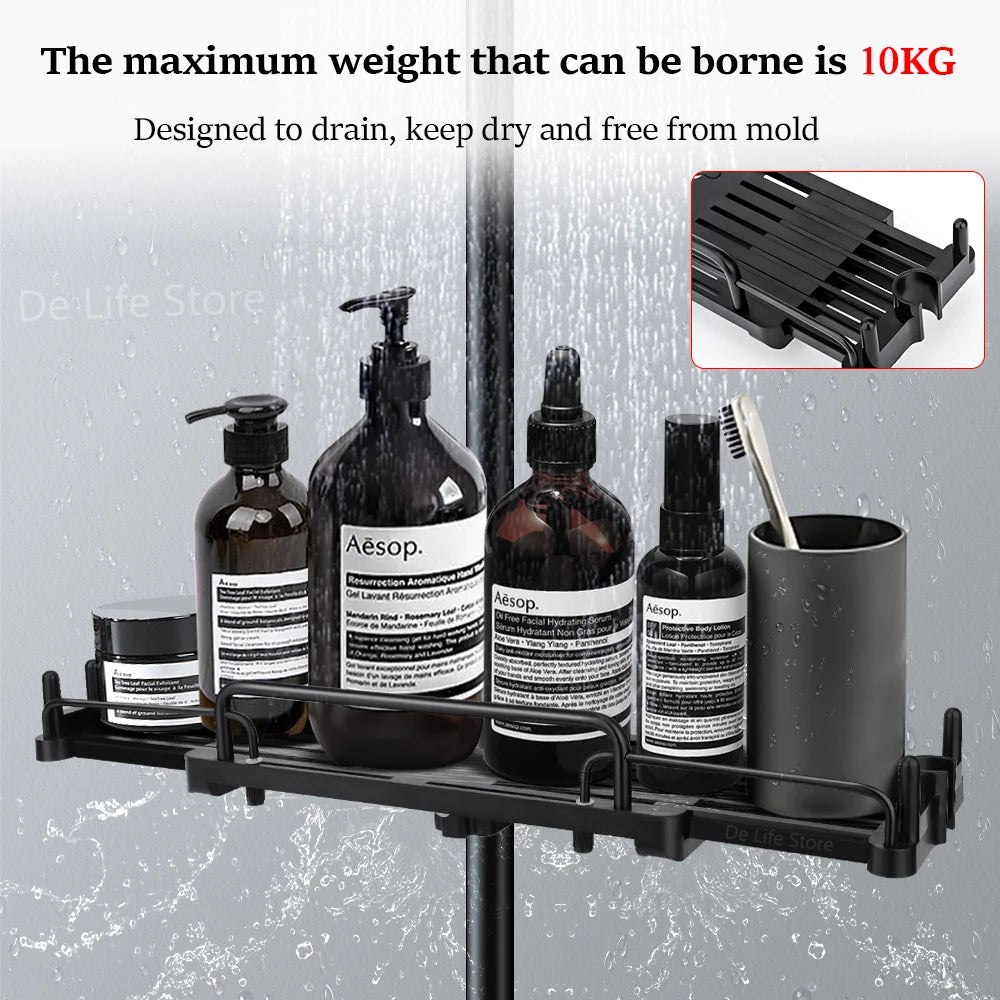 Extendable Shower Shelf — No-Drill Bathroom Storage Holder with Shampoo Tray, Wall-Mounted Accessories