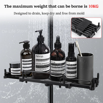 Extendable Shower Shelf — No-Drill Bathroom Storage Holder with Shampoo Tray, Wall-Mounted Accessories