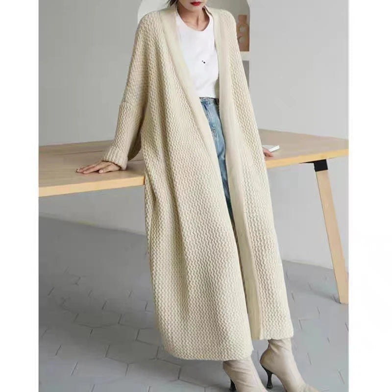 Autumn Winter Women’s Long Knitted Cardigan Sweater – Casual Loose Warm Long Sleeve Coat