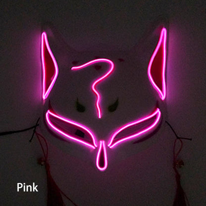 Glowing LED Fox Mask – Neon Japanese Anime-Inspired Samurai Cosplay Mask for Halloween, Christmas & Costume Parties