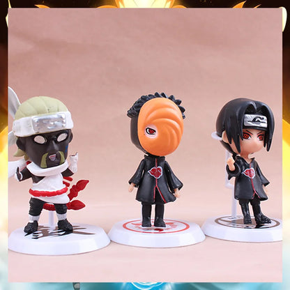 6pcs Naruto Mini Figures Set – Sasuke, Gaara, Uchiha Madara 7-8cm Anime Collectible Figurines with Base