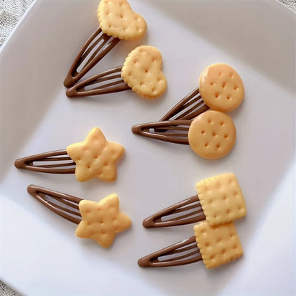 8Pcs Cute Biscuit Hair Clips Set - Adorable Simulation Food Theme Hairpins for Women Girls Daily Accessories