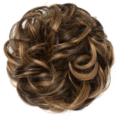 Synthetic Messy Hairpiece Chignon Scrunchie – Blonde & Brown Donut Bun for Women, Elastic Daily Use Hair Extension H9
