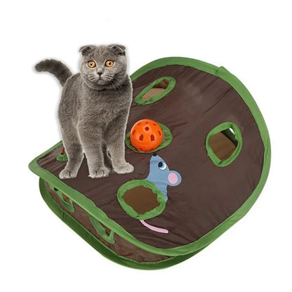 Interactive Cat Hide-and-Seek Toy - Foldable Tunnel and Hidden Mouse Hunting Game for Indoor Play and Kitten Enrichment