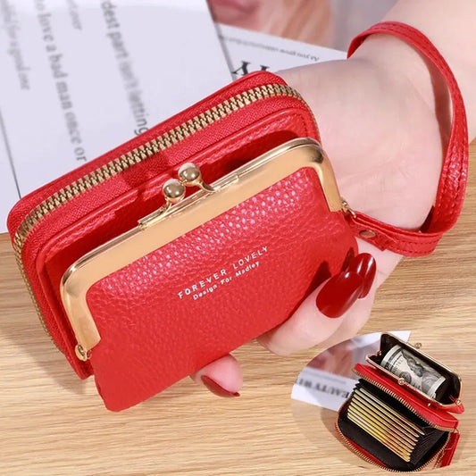 Women's Fashion Wallet with Wrist Strap - Short, Large Capacity Coin Clip Bag with Multiple Card Slots and Money Clip