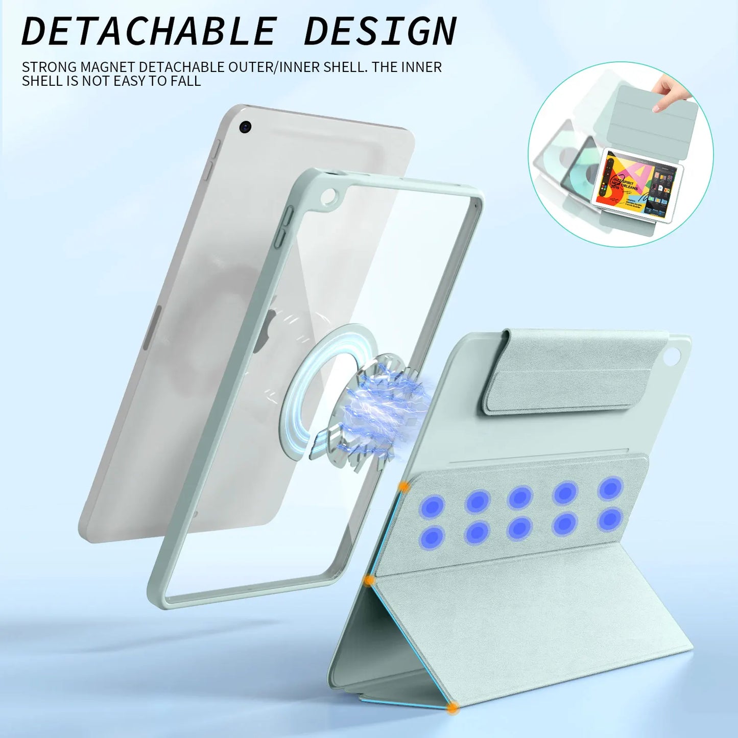 Magnetic Case for iPad 10.2, Air, Pro 11/12.9 & Mini 6 – Detachable Back Shell for 2022 Models