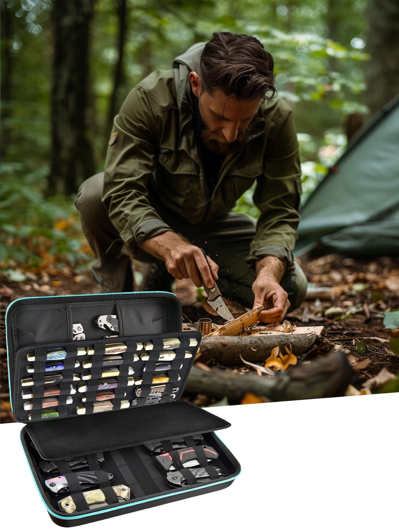 Knife Display Case – Storage Box for 45+ Pocket Knives, Butterfly & Folding Knife Organizer