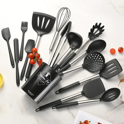 12PCS Silicone Kitchen Utensils Set - Food Grade Cookware with Turner, Spatula, Measuring Spoon, Practical Cooking Tools