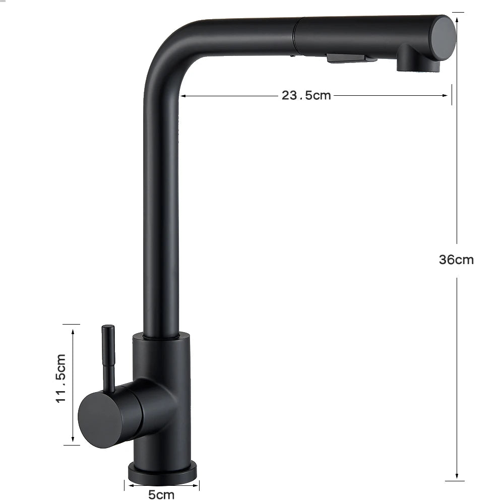 Black Flexible Pull-Out Kitchen Faucet - Stainless Steel 2-Mode Nozzle, 360° Rotating Hot & Cold Water Sink Mixer Tap