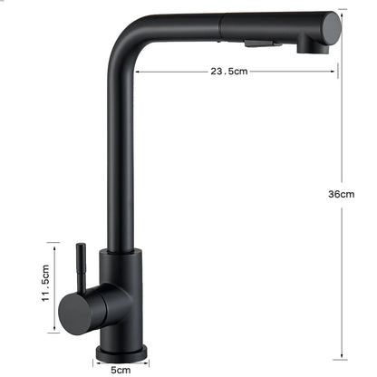 Black Flexible Pull-Out Kitchen Faucet - Stainless Steel 2-Mode Nozzle, 360° Rotating Hot & Cold Water Sink Mixer Tap