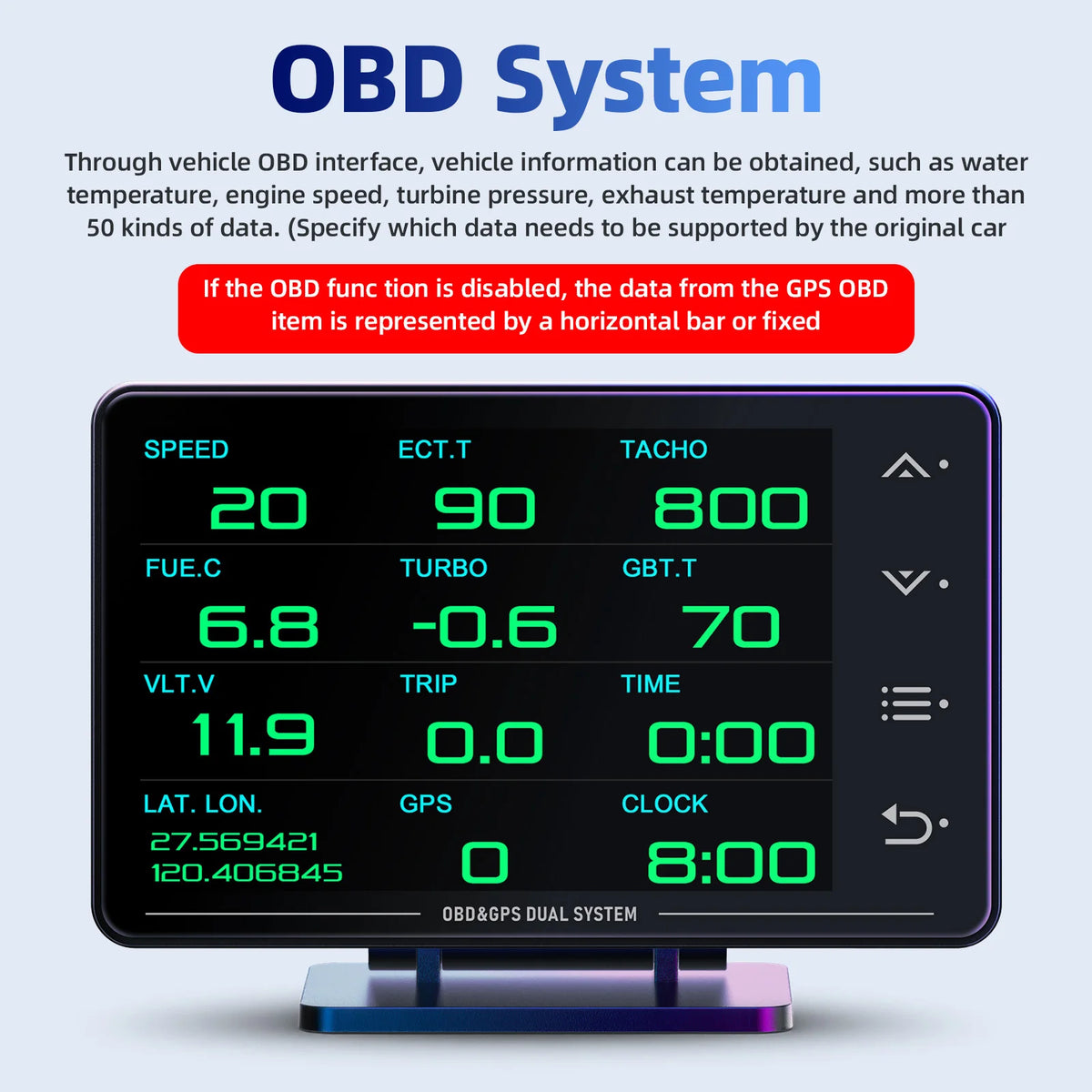 XS OBD+GPS Car HUD Gauge - Multi-Function Head-Up Display with LCD for Temperature, Turbo & Oil Pressure