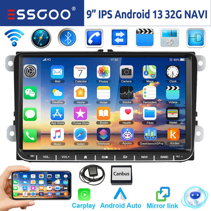 9" Android 15 Car Stereo - 6GB+128GB Wireless CarPlay GPS WiFi Bluetooth FM for VW