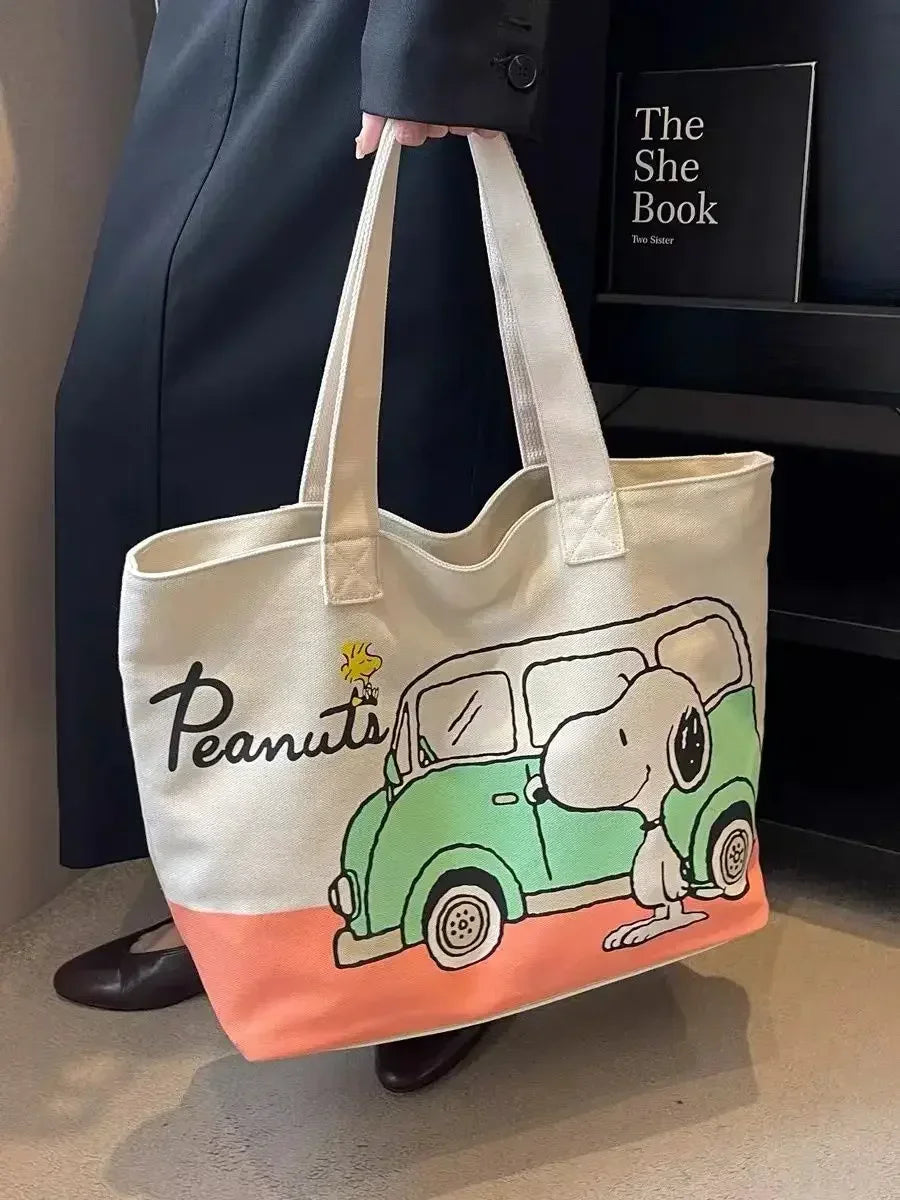 Snoopy Cartoon Canvas Bag – Large Capacity Student, Tutoring, and Messenger Shoulder Bag for Women