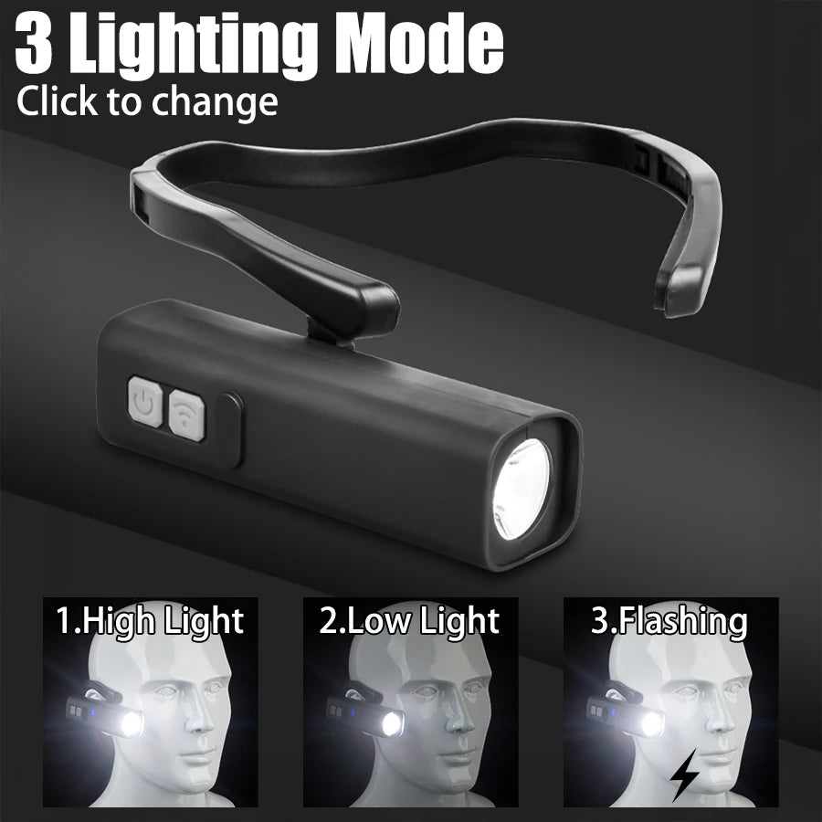 2025 Ear-Hanging LED Headlamp 1000 Lumens – Motion Sensor Hands-Free Light with 3 Modes for Camping, Running & Repair