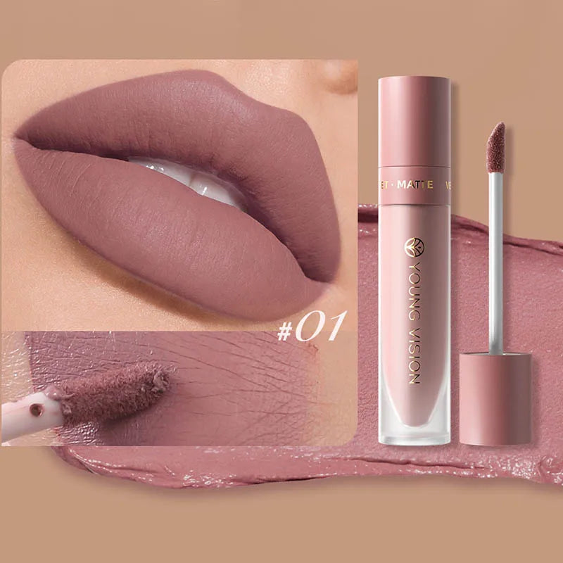 DUNUF Matte Velvet Lipstick - 8 Color Waterproof Plumping Square Tube Lip Gloss Makeup