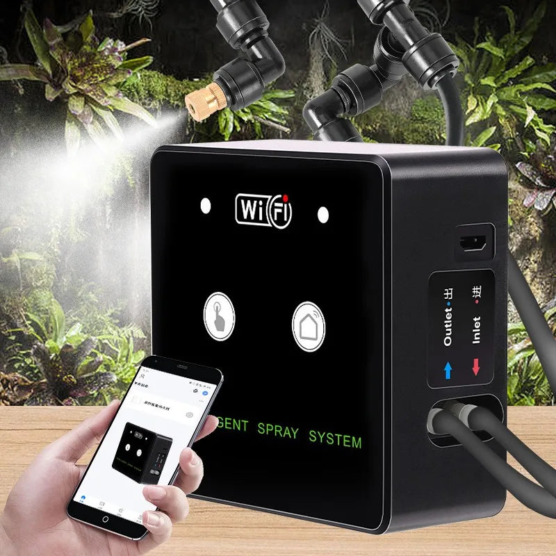 WiFi Automatic Rainforest Mist Sprayer System Kit – Smart Irrigation Timer Humidifier for Reptile Terrarium & Plant Care