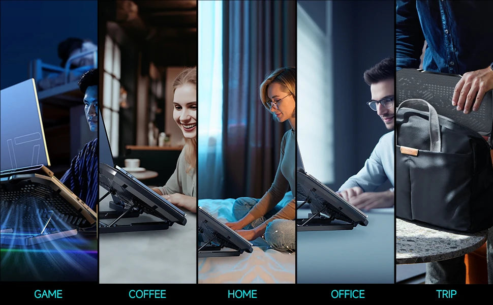 COOLCOOLD Laptop Cooling Pad - 12-17 Inch Laptop Cooler Stand with 5 Quiet Fans, 5 Adjustable Angles & Phone Holder
