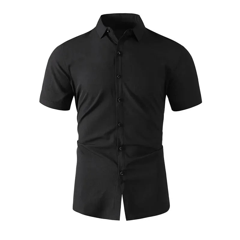 Men’s Summer Business Casual Shirt – Solid Color Short Sleeve, Comfortable, No-Iron, Versatile Fashion Top
