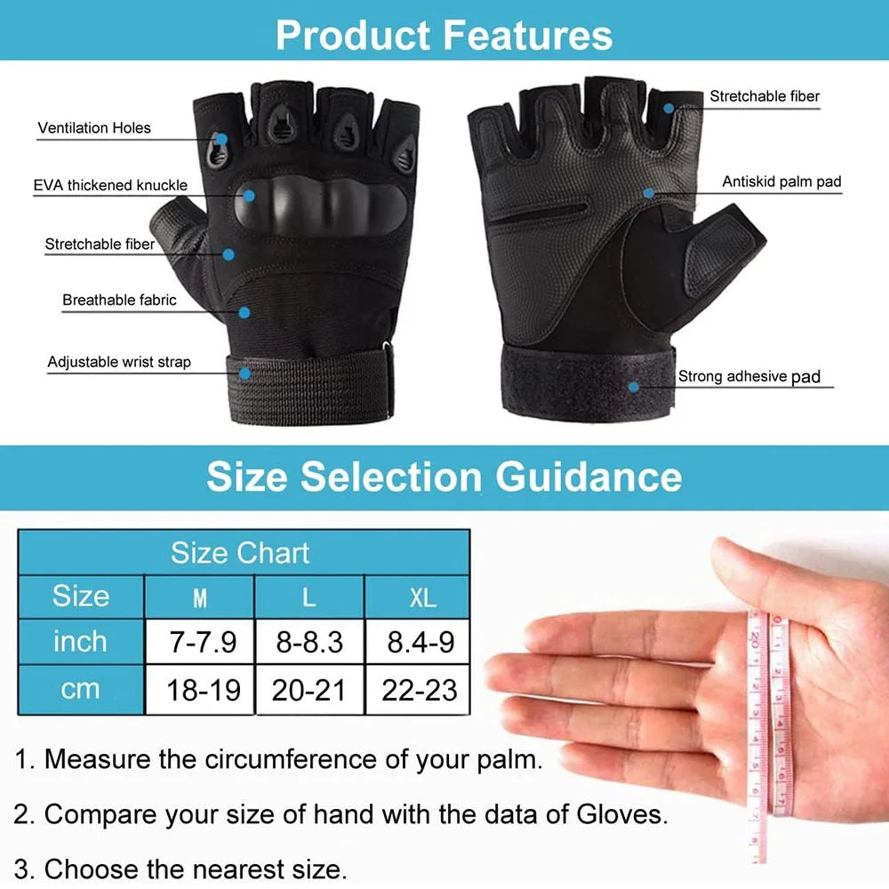 Tactical Half Finger Gloves – Paintball, Airsoft, Combat, Anti-Skid, Full Finger Bicycle Gloves, Protective Gear for Men