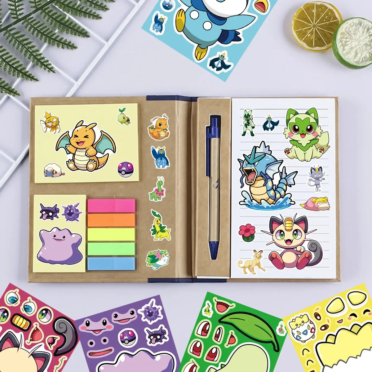 16-Sheet Pokémon Make-a-Face Puzzle Stickers - Pikachu & Charizard DIY Cartoon Matching Game for Kids