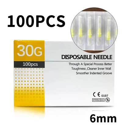 100PCS 30G Painless 4/6/13mm Ultrafine Transparent Syringe Needles with Clear Tip Cap - Beauty & Pharmaceutical Use