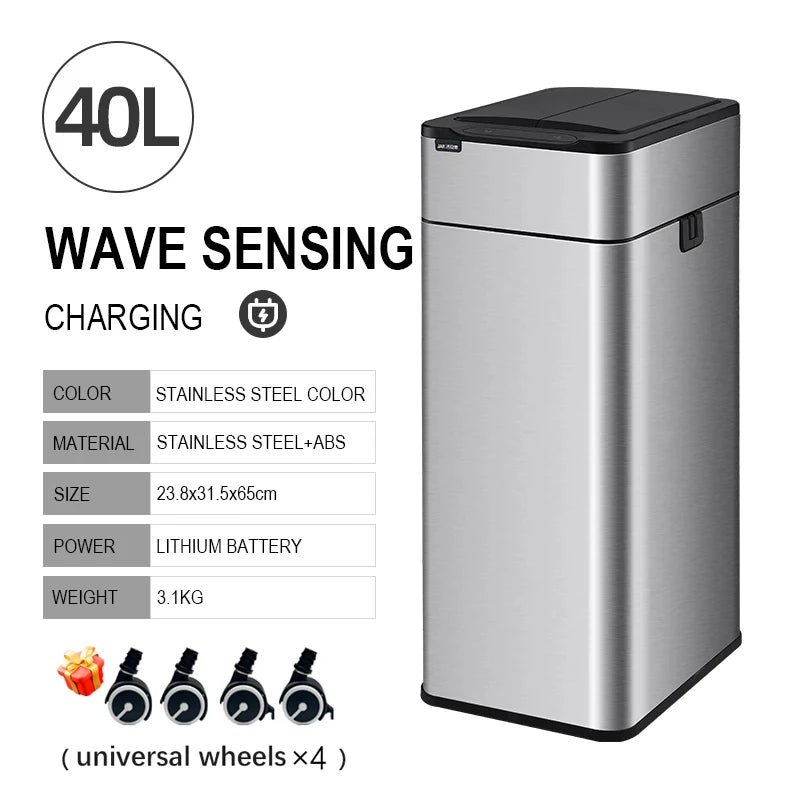 Smart Stainless Steel Trash Can – Automatic Wastebin for Kitchen & Home, 20-60L Large Capacity Garbage Bin