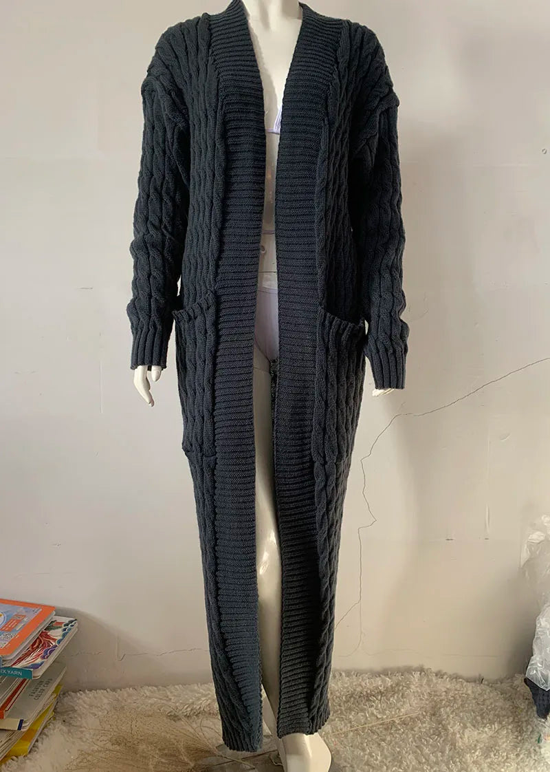 Women’s Yellow Knitted Cardigan – Long Sleeve Crochet Sweater Jacket for Autumn & Winter